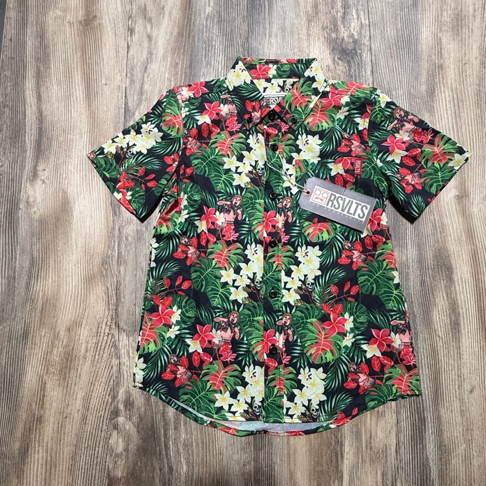 RSVLTS Kids Kunuflex Goonies Tropical Floral Button Down Shirt Size 5 NWT